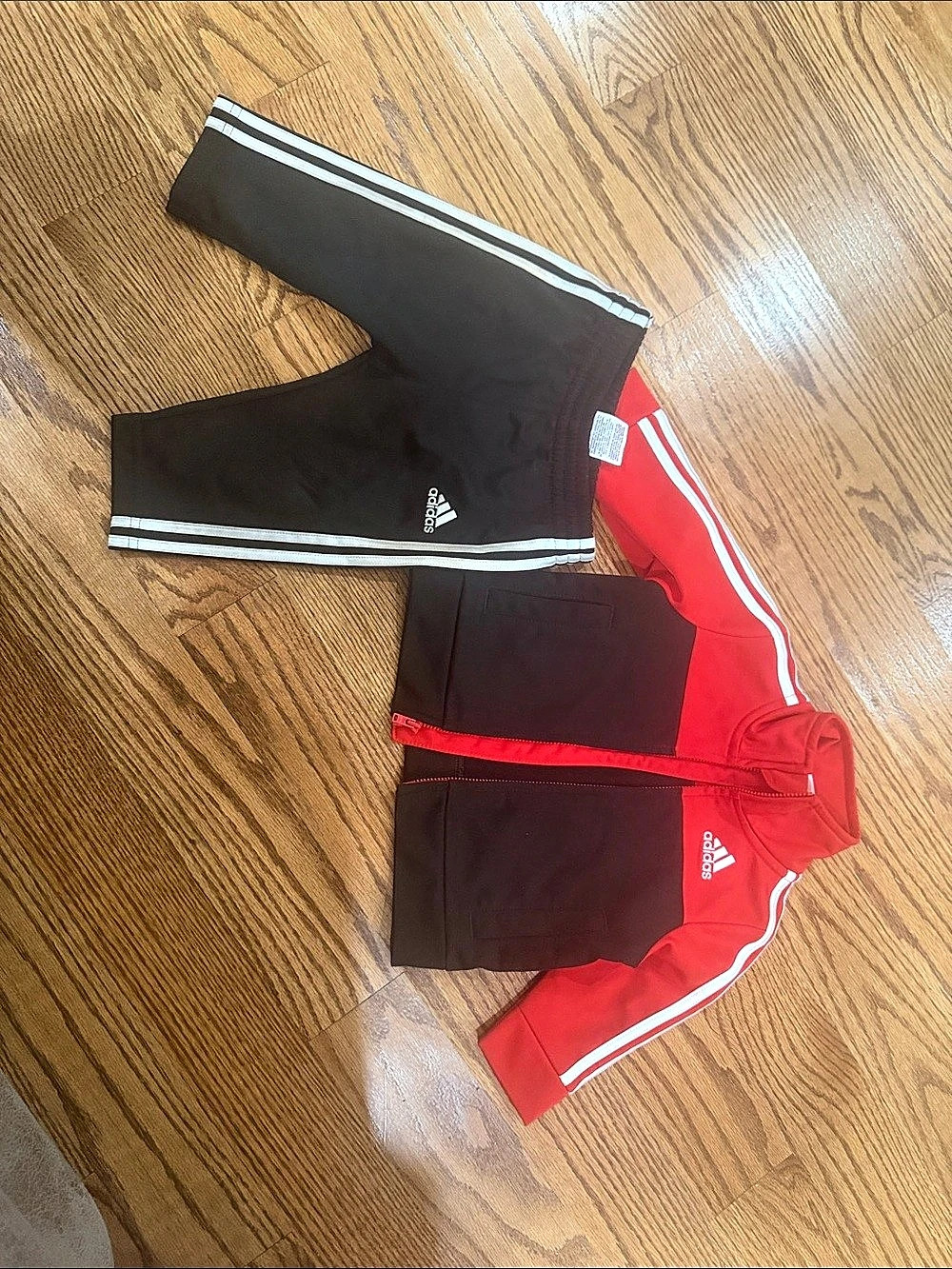 adidas Baby 6M Red & Black Athletic Shorts Set